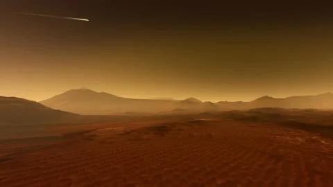 Space object burning flying over the surface of the red planet Stock Footage 149921001
