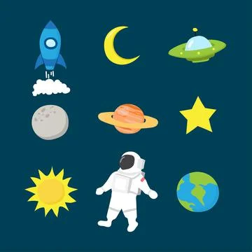 Space object sticker collection vector design Stock Illustration