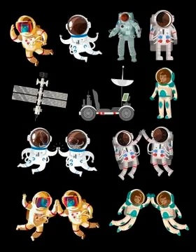 Space objects and astronauts pack collection Stock Illustration