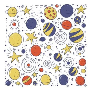 Space objects and symbols set. Vector hand drawn doodles illustration. 스톡 일러스트