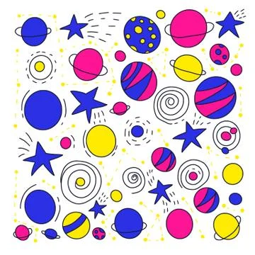 Space objects and symbols set. Vector hand drawn doodles illustration. Stock Illustration