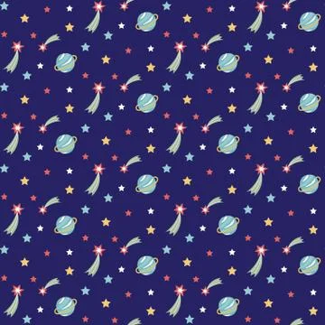 Space Objects Seamless Pattern Vector Illustration Stock Illustration