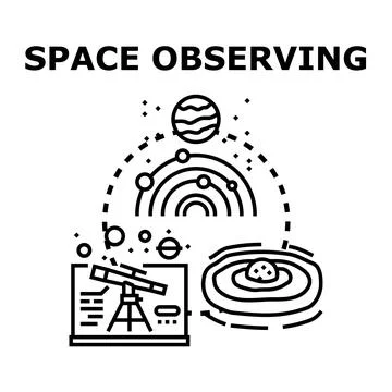 Space observing concept, researching universe and galaxy Stock Illustration