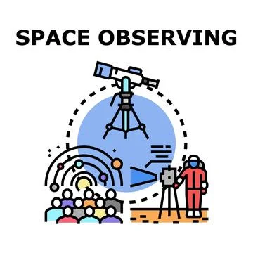 Space observing concept with telescope and astronaut exploring Stock Illustration