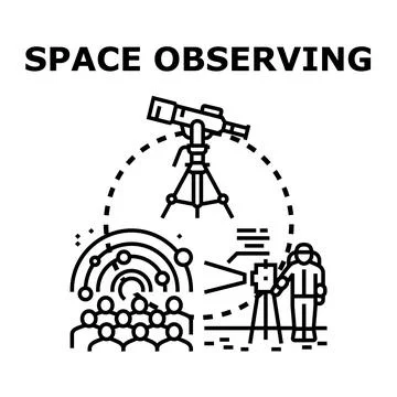 Space observing concept with telescope and astronaut exploring Stock Illustration