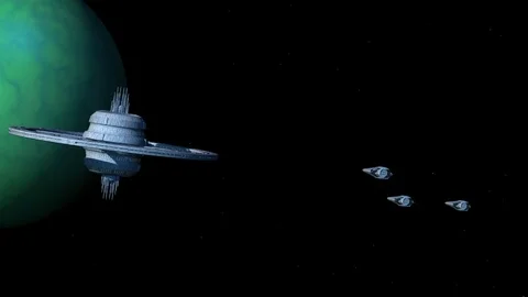 Space Opera: Space Fighters reaching Space Station Animation Stock Footage 122722543