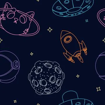 Space outer neon pattern Illustrazione stock