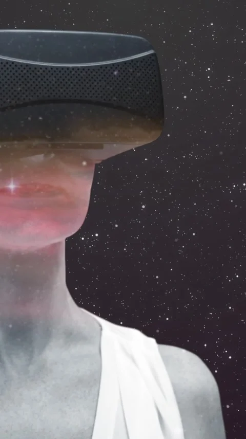Space over woman using VR headset against stars shining in background Stock Footage 348383850