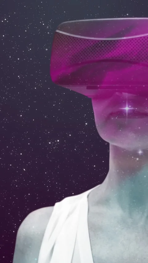 Space over woman using VR headset against stars shining in background Stock Footage 348570142