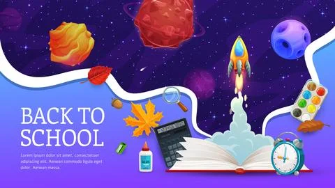 Space paper cut rocket launch school education Illustrazione stock