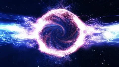 Space Particle Wave Explosion in Circular Structure Illustrazione stock
