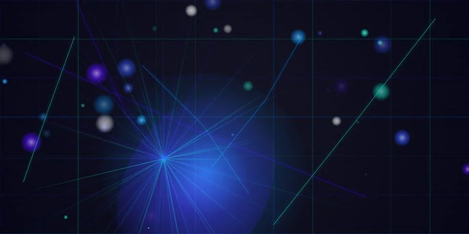 Space particles with glowing light rays and dots イラスト素材
