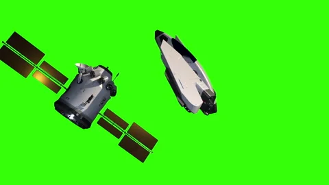 A space passenger or cargo shuttle flying in space.  Stock-Footage 144852624