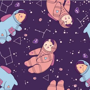 Space pattern cat dog, great design for any purposes. Vector hand drawn doodle Stock Illustration