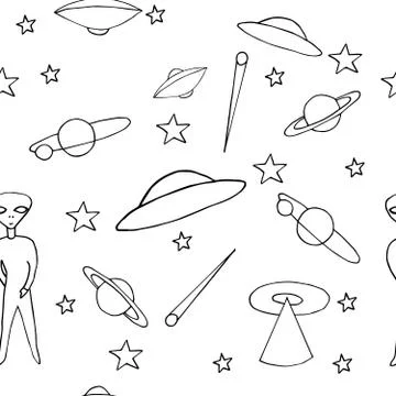 .space pattern, hand drawing, vector, doodle Stock Illustration