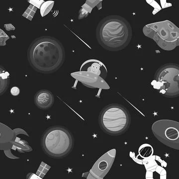 Space pattern with planets and stars. Astronaut イラスト素材