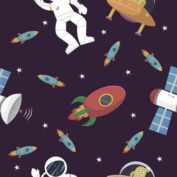 Space pattern with planets and stars. Astronaut Illustrazione stock