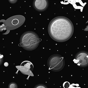 Space pattern with planets and stars. Astronaut イラスト素材