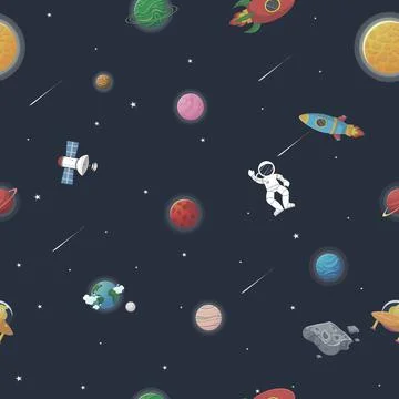 Space pattern with planets and stars. Astronaut Stock Illustration