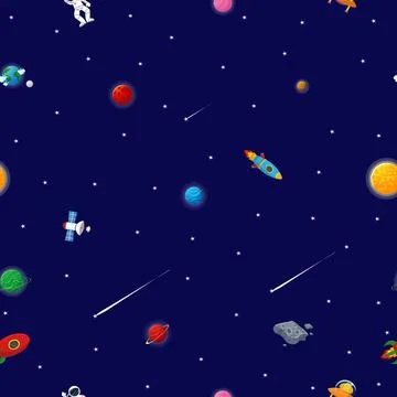Space pattern with planets and stars. Astronaut Stock Illustration