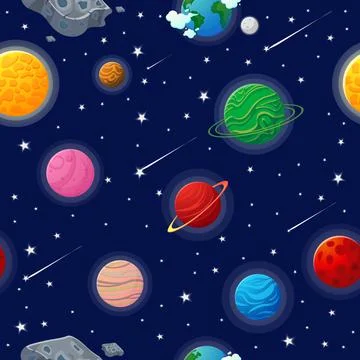 Space pattern with planets and stars. Astronaut Illustrazione stock