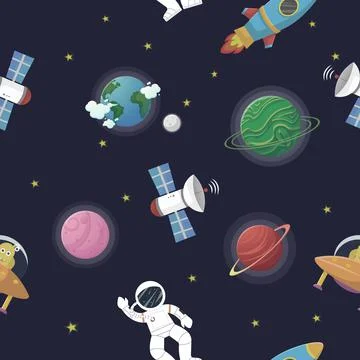 Space pattern with planets and stars. Astronaut Illustrazione stock