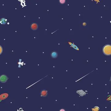 Space pattern with planets and stars. Astronaut Stock Illustration