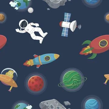 Space pattern with planets and stars. Astronaut イラスト素材