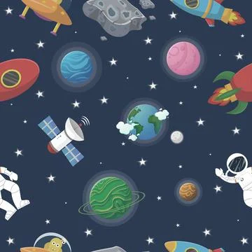 Space pattern with planets and stars. Astronaut Illustrazione stock