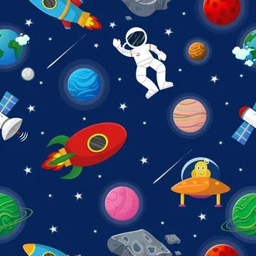 Space pattern with planets and stars. Astronaut イラスト素材