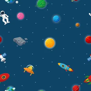 Space pattern with planets and stars. Astronaut イラスト素材