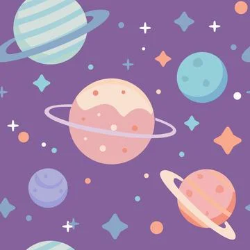 Space pattern with planets flat design for kids Stock Illustration