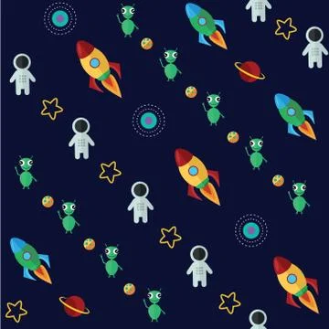 Space pattern with planets stars comets and constellations on dark background Illustrazione stock