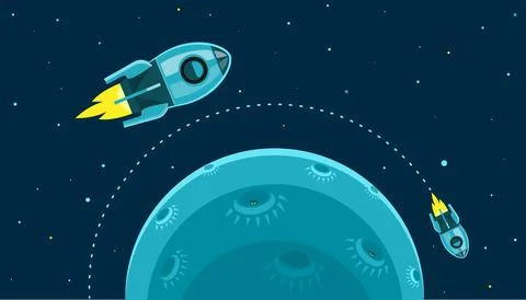 Space pattern with planets, stars, moon and flying rockets. Vector 스톡 일러스트