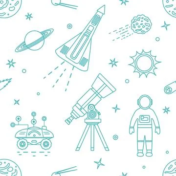 Space Pattern Telescope Planets Shuttle Galaxy Stock Illustration