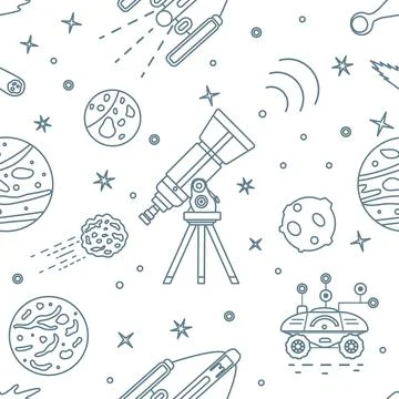 Space Pattern Telescope Planets Shuttle Galaxy Stock Illustration