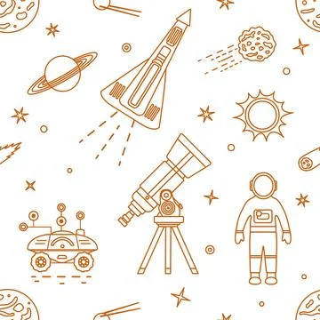 Space Pattern Telescope Planets Shuttle Galaxy Stock Illustration