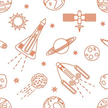 Space Pattern Telescope Planets Shuttle Galaxy Stock Illustration