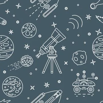 Space Pattern Telescope Planets Shuttle Galaxy Stock Illustration