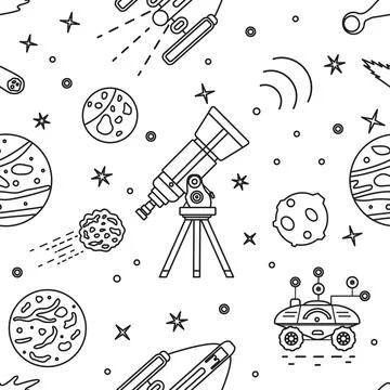 Space Pattern Telescope Planets Shuttle Galaxy Stock Illustration