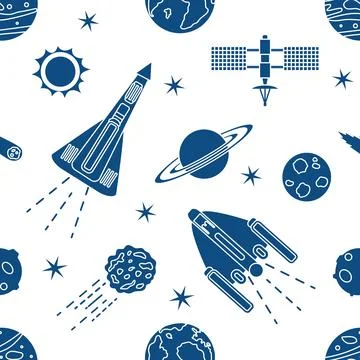 Space Pattern Telescope Planets Shuttle Galaxy Stock Illustration