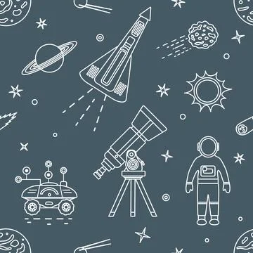 Space Pattern Telescope Planets Shuttle Galaxy Stock Illustration