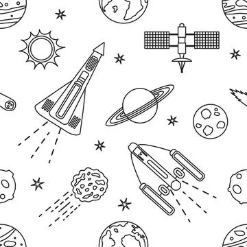 Space Pattern Telescope Planets Shuttle Galaxy Stock Illustration