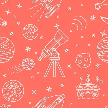 Space Pattern Telescope Planets Shuttle Galaxy Stock Illustration