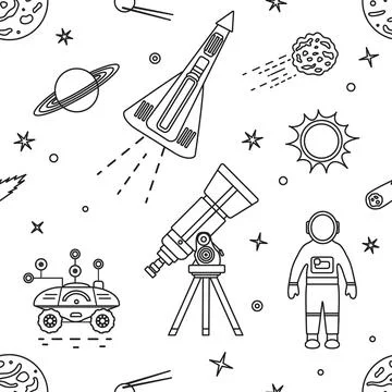 Space Pattern Telescope Planets Shuttle Galaxy Stock Illustration