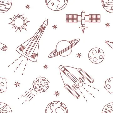 Space Pattern Telescope Planets Shuttle Galaxy Stock Illustration