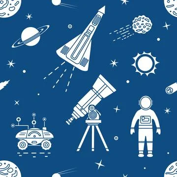 Space Pattern Telescope Planets Shuttle Galaxy Stock Illustration