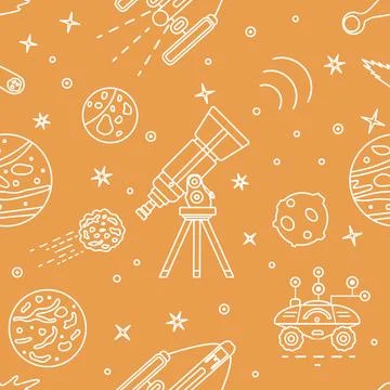 Space Pattern Telescope Planets Shuttle Galaxy Stock Illustration