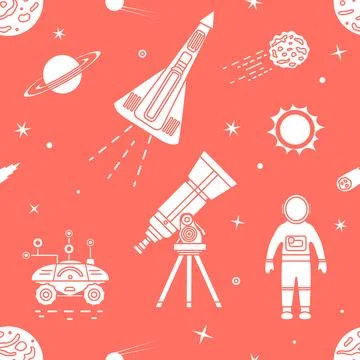 Space Pattern Telescope Planets Shuttle Galaxy Stock Illustration