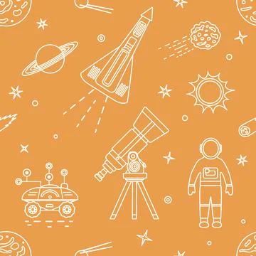 Space Pattern Telescope Planets Shuttle Galaxy Stock Illustration